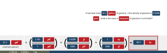 A fuel tank holds 22.3 gallons