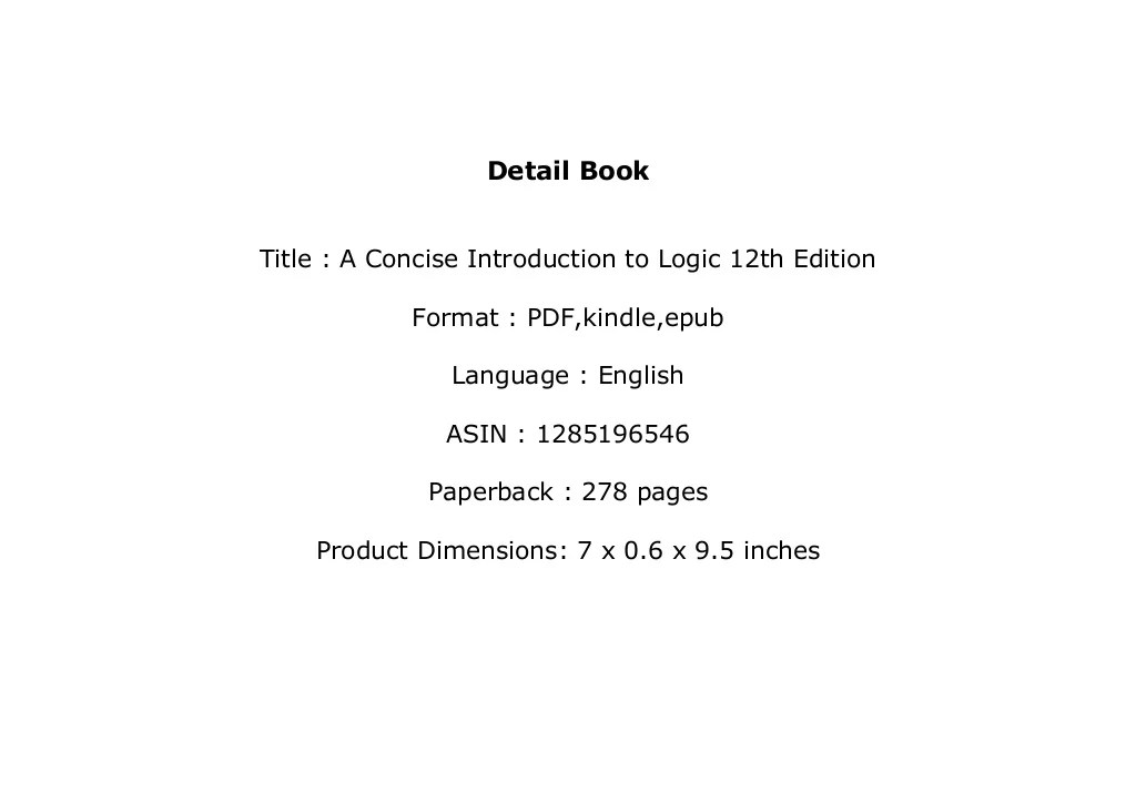 A concise introduction to logic 12th edition pdf